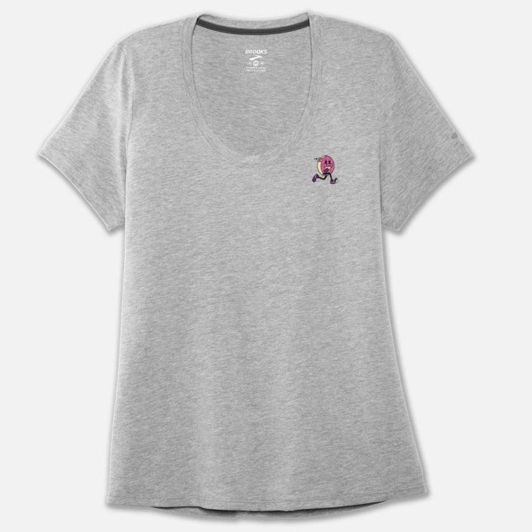 Brooks Run Happy Graphic Short Sleeve Running Shirt - Women's - Grey (18730-NJZX)